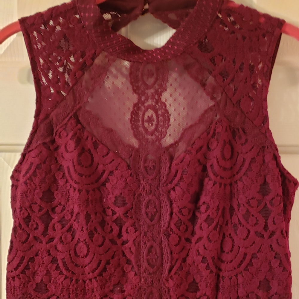 Burgundy Lace Mini Dress Small - Picture 8 of 13